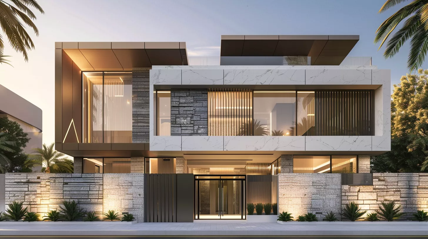 واجهة فيلا مودرن سعودية – حجر ورخام واجهة فيلا مودرن سعودية – حجر ورخام